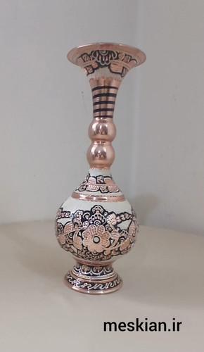 گلدان مس نقره کوب ارتفاع 25