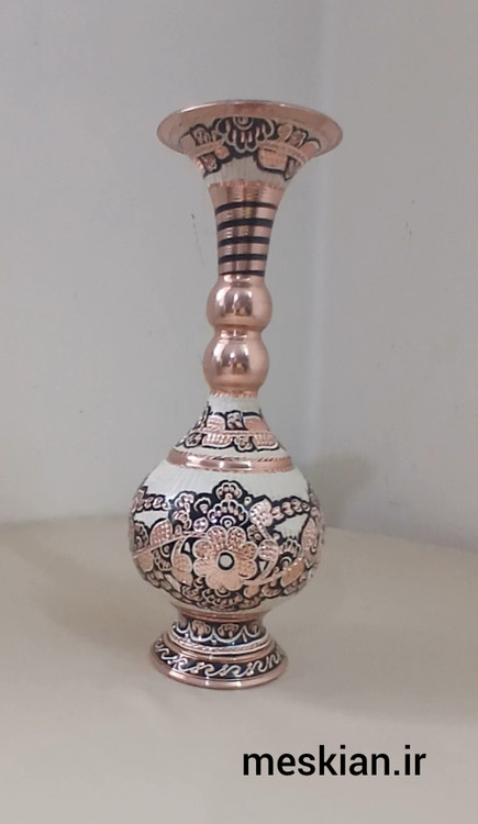 گلدان مس نقره کوب ارتفاع 25